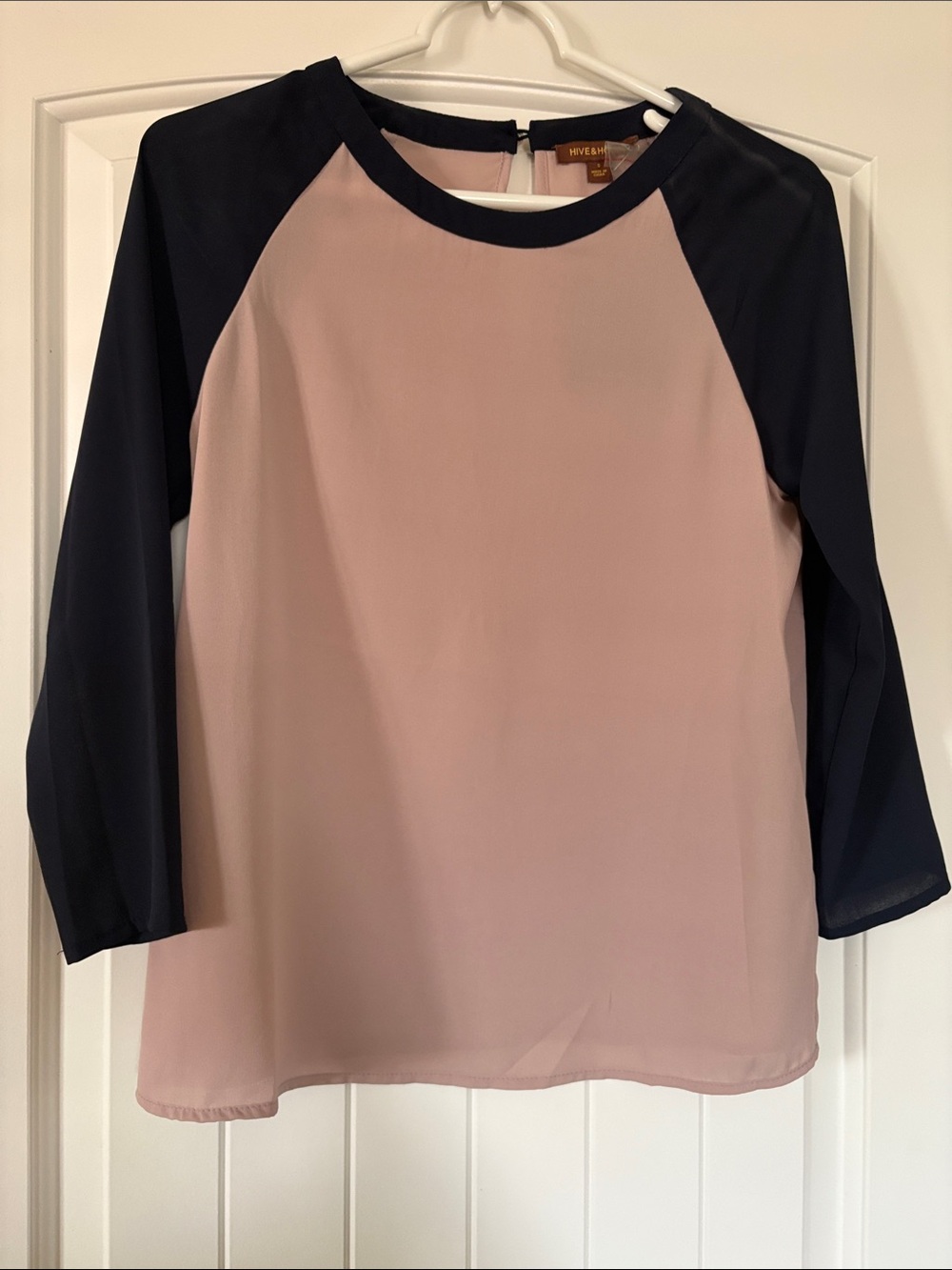 Hive & Honey Dusty Pink and Navy Raglan Blouse